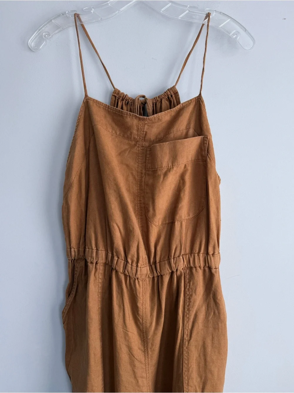 Everlane Linen Shoestring Apron Jumpsuit Spice Brown Small S Wide Leg Boho